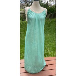 Nightgown Lace Trim Vintage Size Large Aqua Sleeveless Long Womens Loungewear